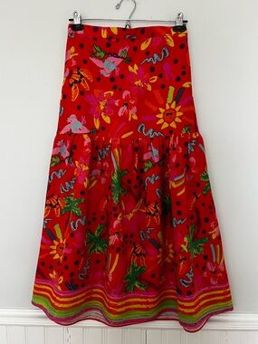 Maison d’Amelie Tropical Print Linen Blend Midi Skirt, Size Small